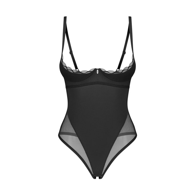 Боди с открытым бюстом и доступом Obsessive Stelisa черный, S/M