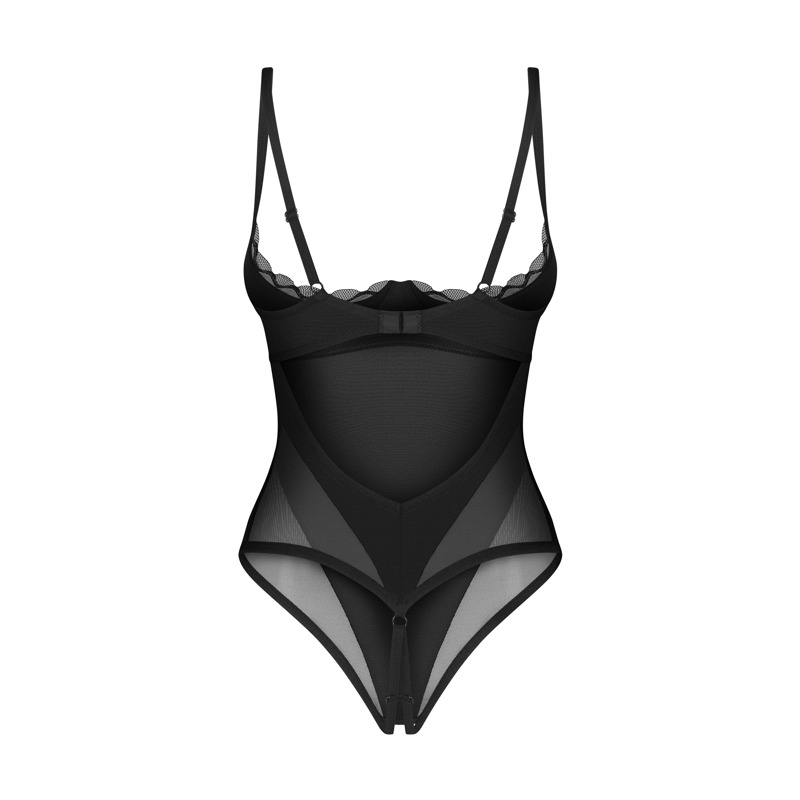 Боди с открытым бюстом и доступом Obsessive Stelisa черный, S/M