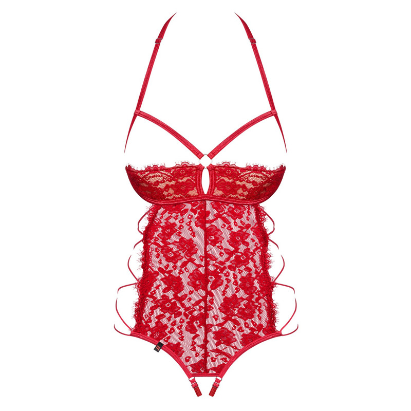 Боди с открытым бюстом и доступом Obsessive Rediosa красный, S/M
