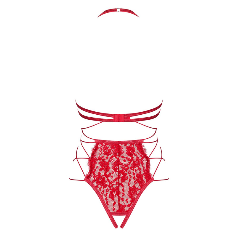 Боди с открытым бюстом и доступом Obsessive Rediosa красный, S/M