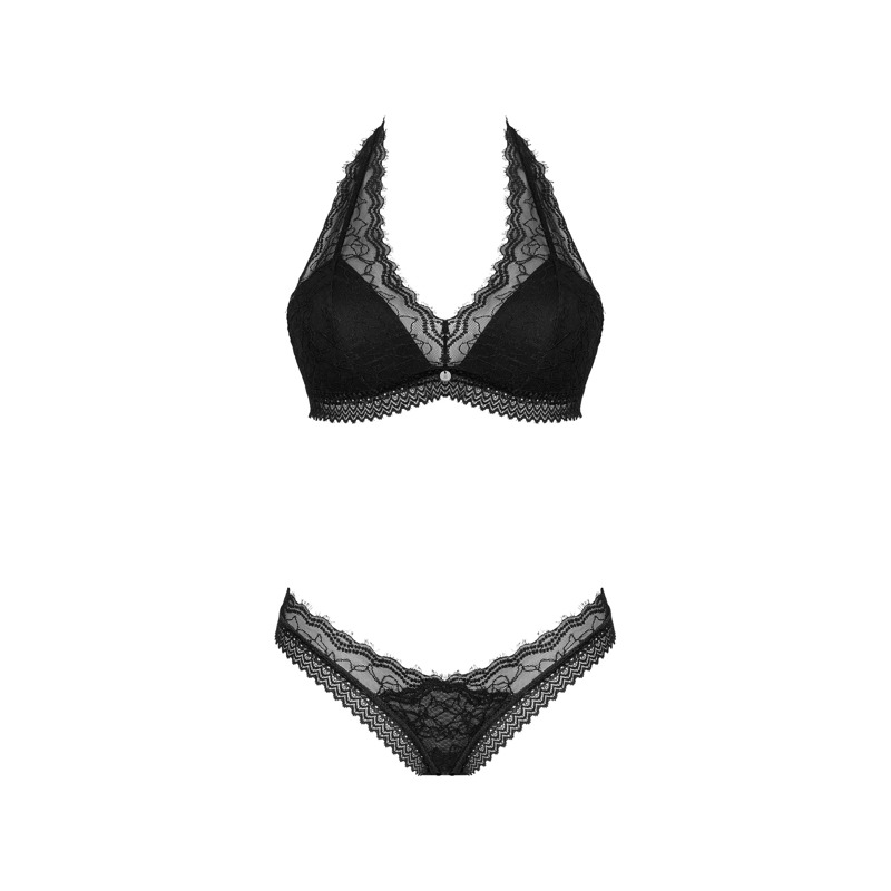 Комплект нижнего белья Obsessive Medilla с кружевом, черный, XS-S