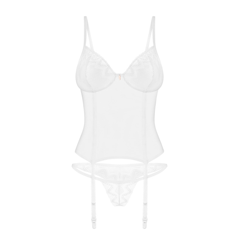 Прозрачный корсет и стринги Obsessive Alissium corset & thong белые, XS/S