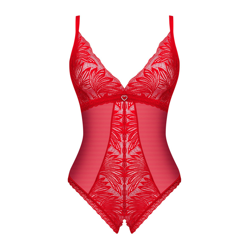 Ажурное боди с открытым доступом Obsessive Chilisa красное, XS/S