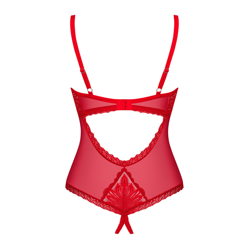 Ажурное боди с открытым доступом Obsessive Chilisa красное, XS/S