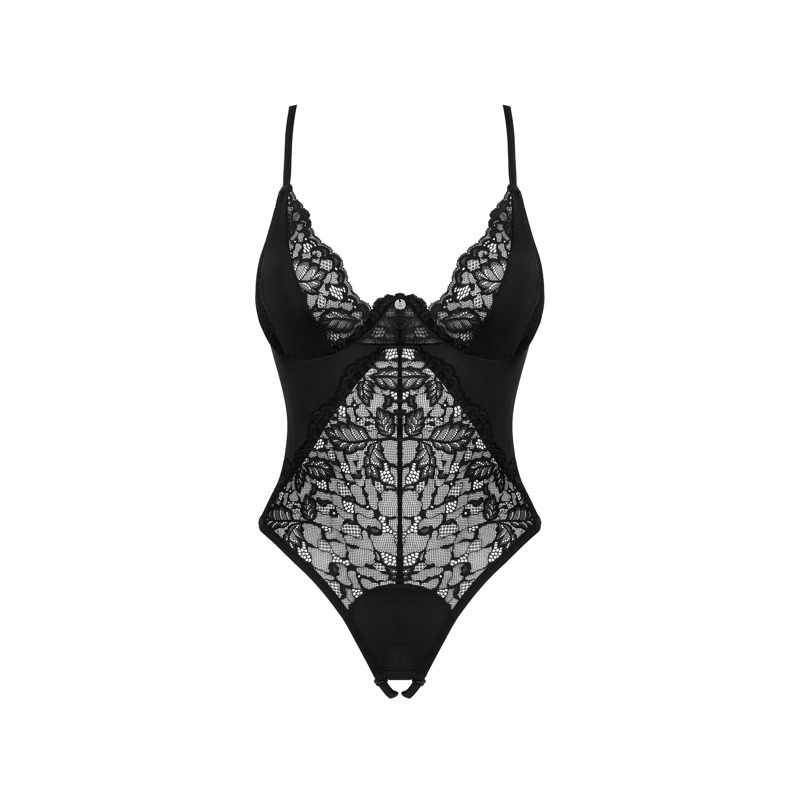 Боди кружевной с открытым доступом Obsessive Bellastia черный, XS/S