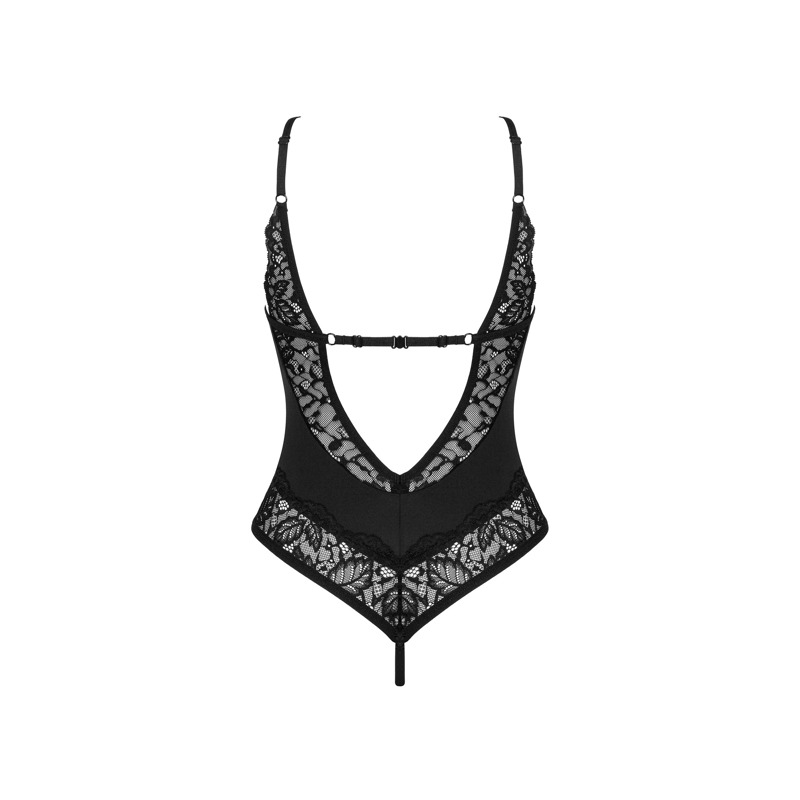 Боди кружевной с открытым доступом Obsessive Bellastia черный, XS/S