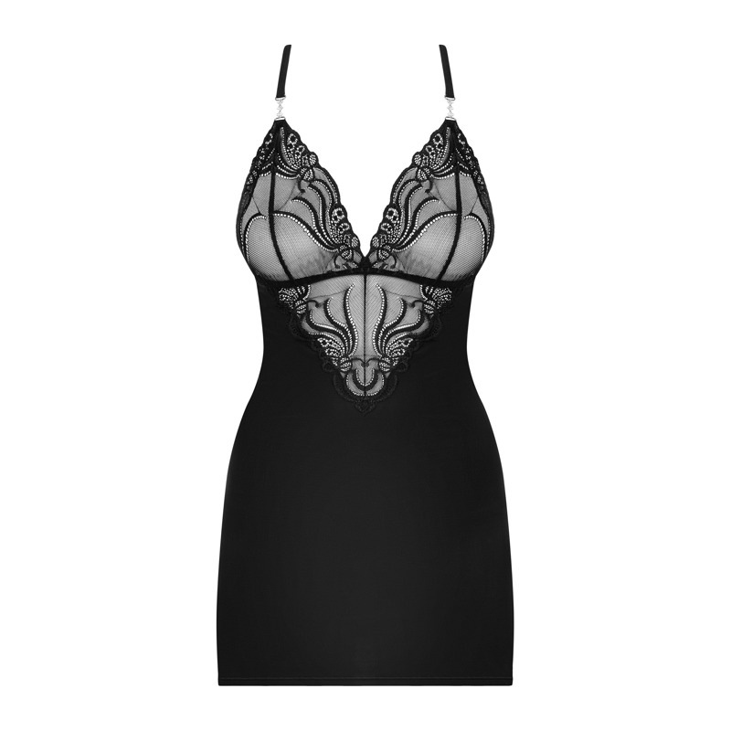 Сорочка и стринги Obsessive 828-CHE-1 черные, S/M