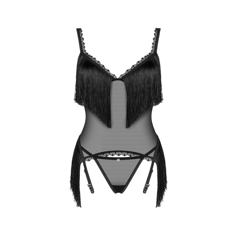 Корсет с бахромой и стринги Obsessive Sherila черный, XS/S