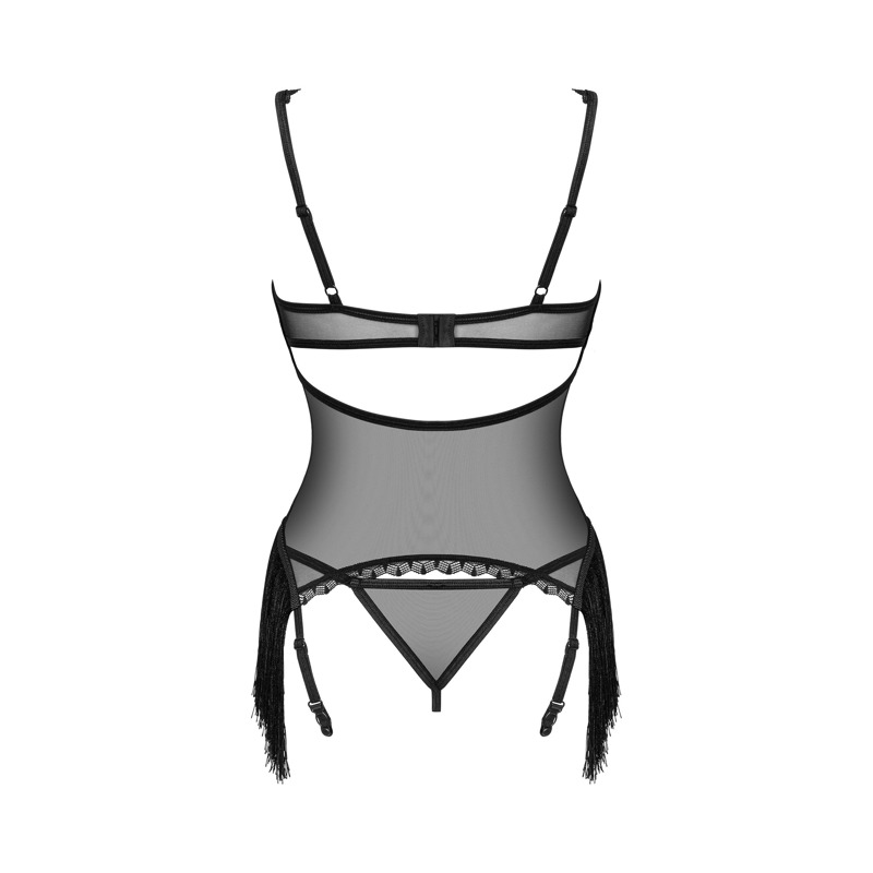 Корсет с бахромой и стринги Obsessive Sherila черный, XS/S