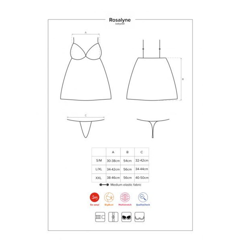 Бебидолл Obsessive Rosalyne babydoll & thong red L/XL