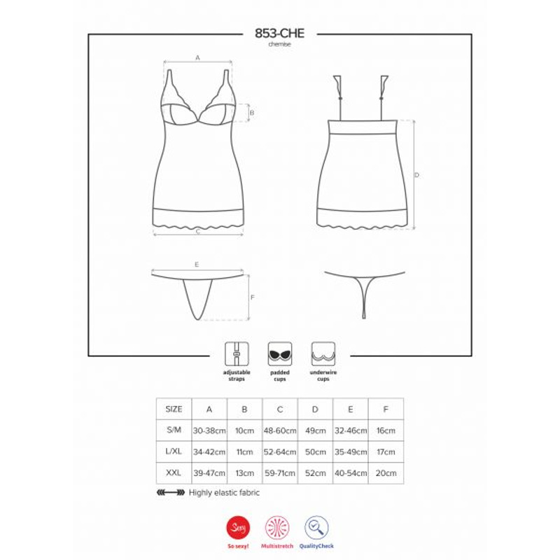 Сорочка Obsessive 853-CHE-2 chemise & thong white S/M