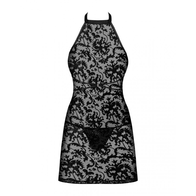 Сорочка с трусиками Obsessive Softily chemise 2XL/3XL Черный