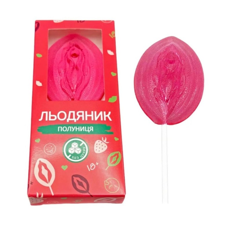 Леденец на палочке в форме вагины VidDushi SHE со вкусом Клубника (без сахара), 17 гр