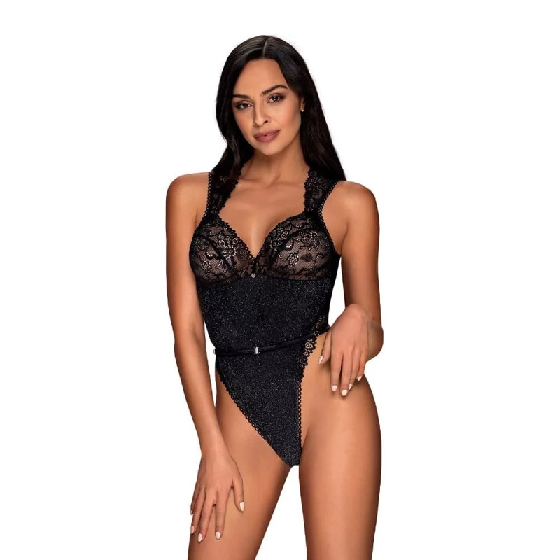 Элегантное сексуальное боди Obsessive Elisetta черное, L/XL