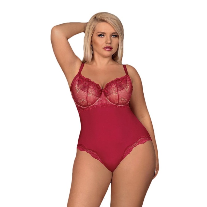 Боди с открытой спиной Obsessive Rosalyne, бордовое, XXL