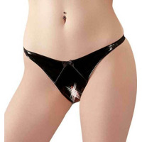 Трусики с интимным вырезом из винила Black Level черные, S/M