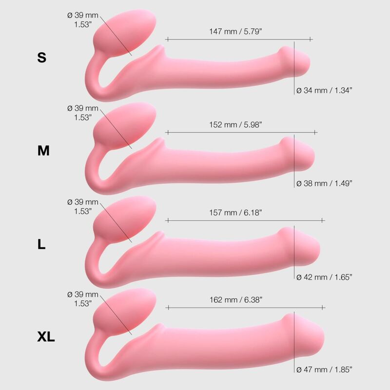 Безремневой страпон Strap-On-Me Rose M, полностью регулируемый, диаметр 3,3см
