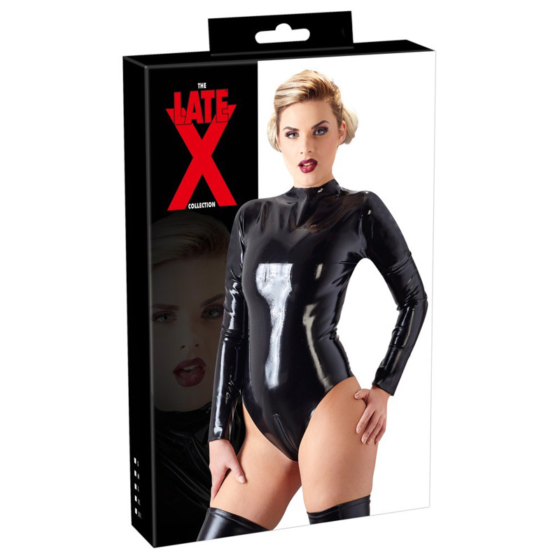 Боди латексное LateX с молнией и открытым доступом, черное, XL