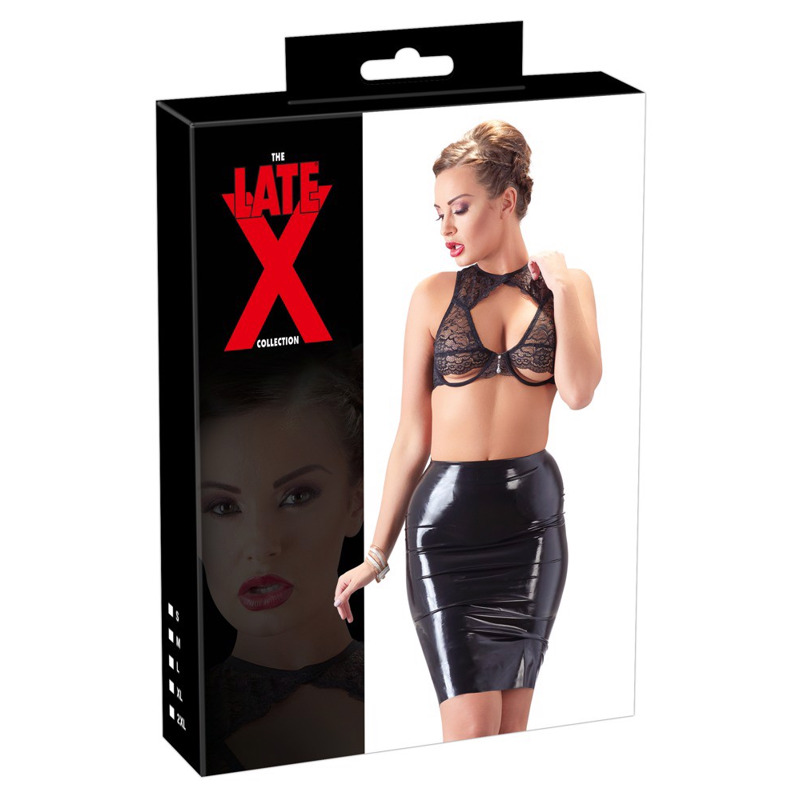 Юбка из латекса до колен LateX ROK midi черная, L