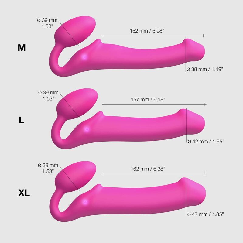 Безремневой страпон с вибрацией Strap-On-Me Vibrating Fuchsia XL, диам. 4,7см, пульт ДУ, регулируемый