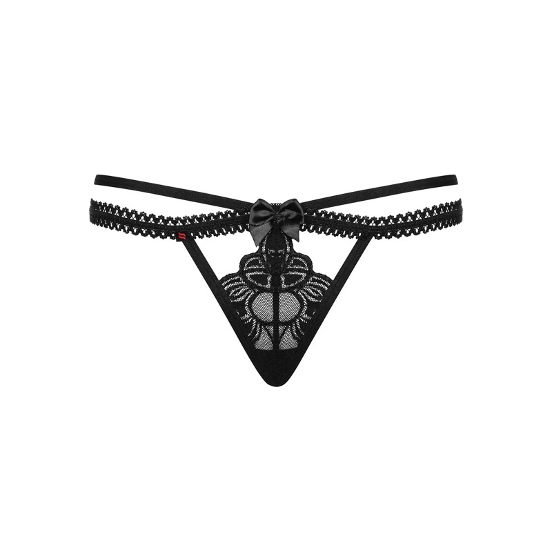Стринги кружевные Obsessive Wonderia черные, L/XL