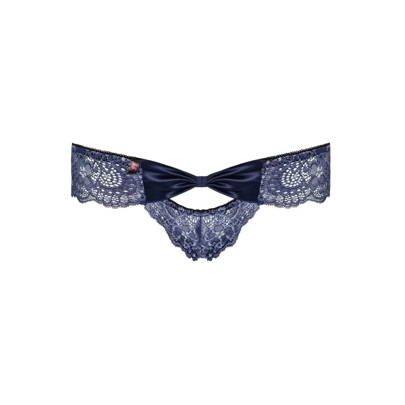 Трусики кружевные с декоративным бантиком Obsessive AURORIA Panties синие, XXL
