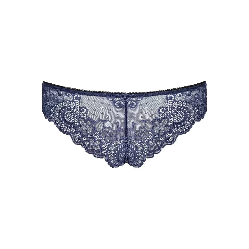 Трусики кружевные с декоративным бантиком Obsessive AURORIA Panties синие, XXL