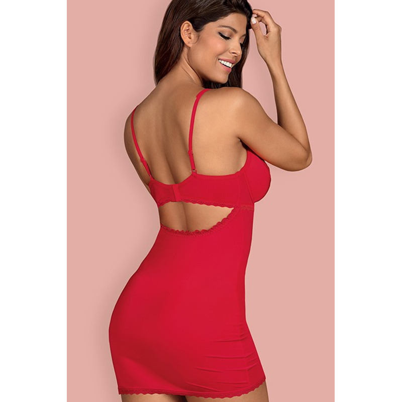 Сорочка сексуальная красная Obsessive JOLIEROSE с кружевной отделкой, S/M