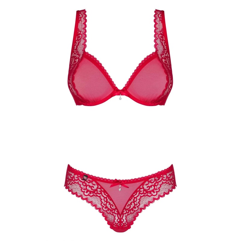 Комплект из двух частей из нежной сетки Obsessive ROUGEBELLE красный, L/XL