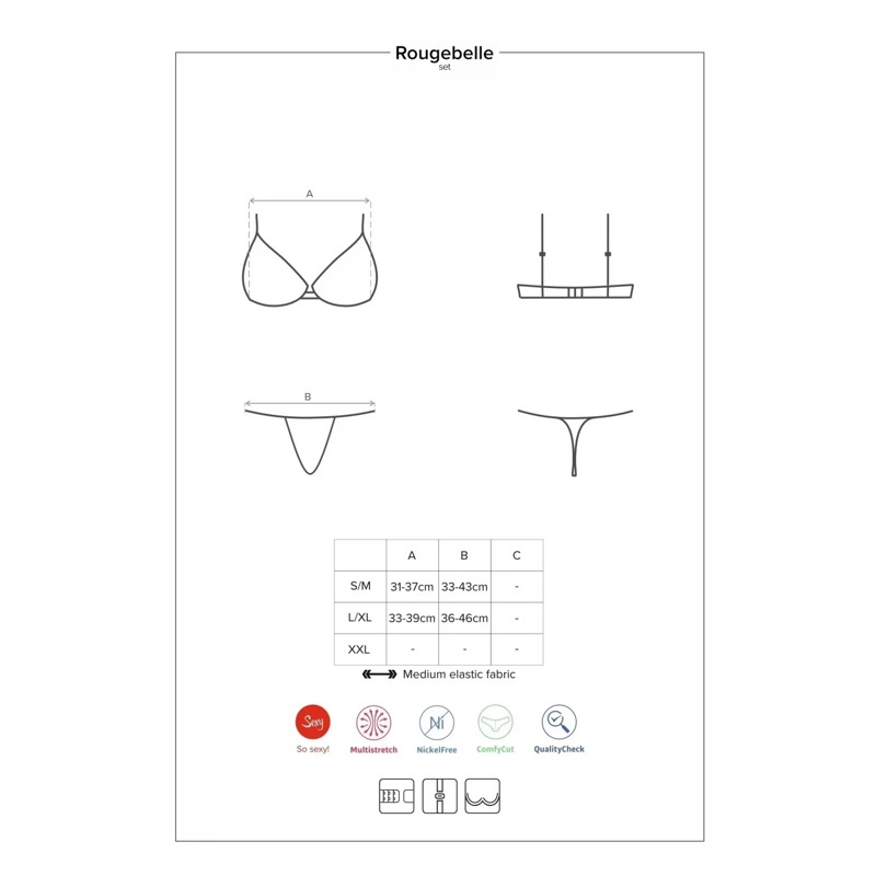 Комплект из двух частей из нежной сетки Obsessive ROUGEBELLE красный, L/XL