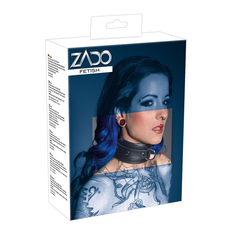 Ошейник из натуральной кожи ZADO с металлическим кольцом, черный, L/XL