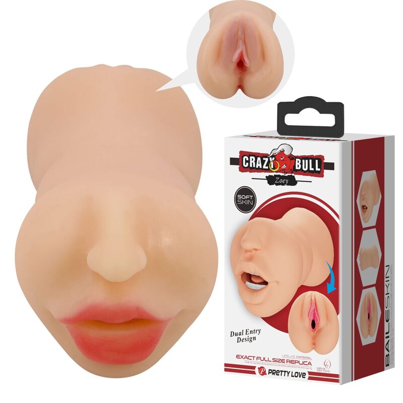 Мастурбатор с двумя входами Crazy Bull Zoey Soft Skin рот и вагина, 17 х 8.2 см