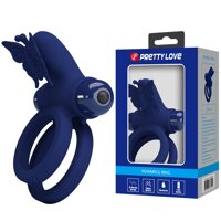 Ерекційне віброкільце подвійне PRETTY LOVE Powerful Ring Jamele з метеликом, 10 режимів, синє Ерекційне віброкільце подвійне PRETTY LOVE Powerful Ring Jamele з метеликом, 10 режимів, синє
