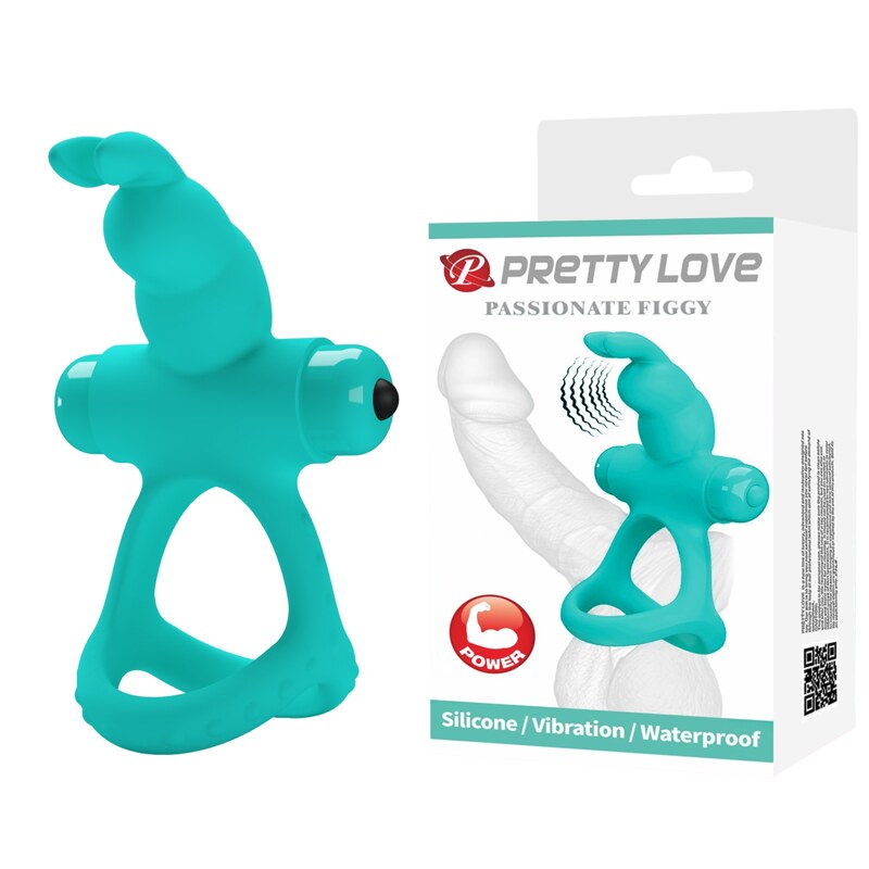 Эрекционное виброкольцо с кроликом PRETTY LOVE Passionate Figgy силиконовое, бирюзовое