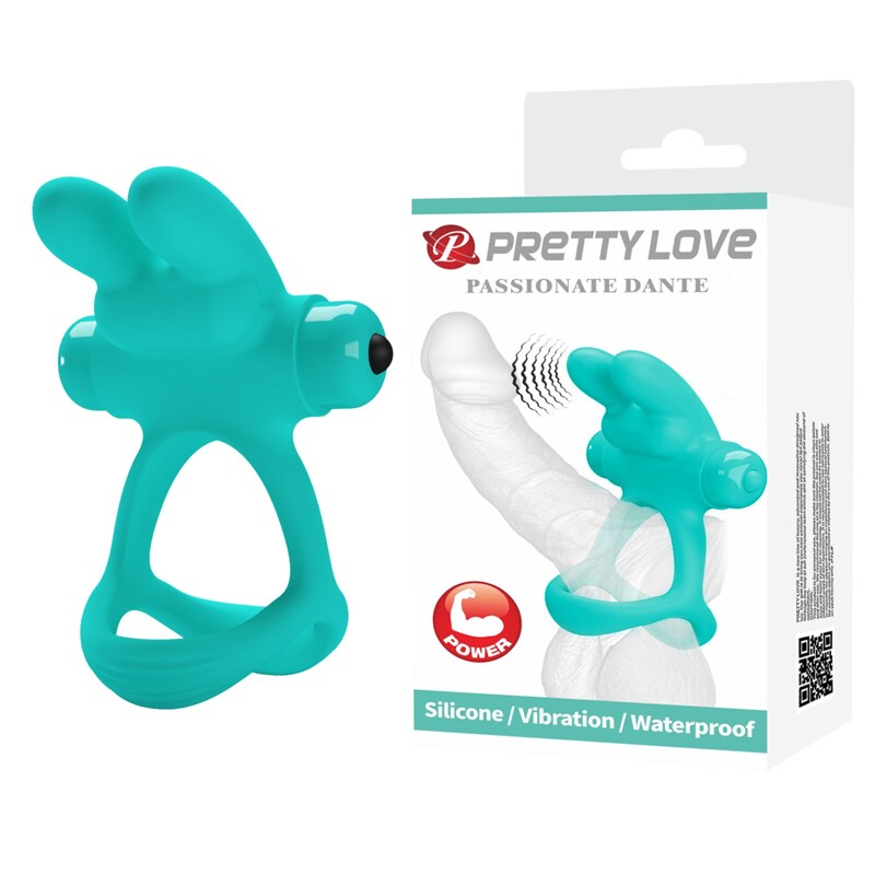 Эрекционное виброкольцо с кроликом PRETTY LOVE Passionate Dante силиконовое, бирюзовое