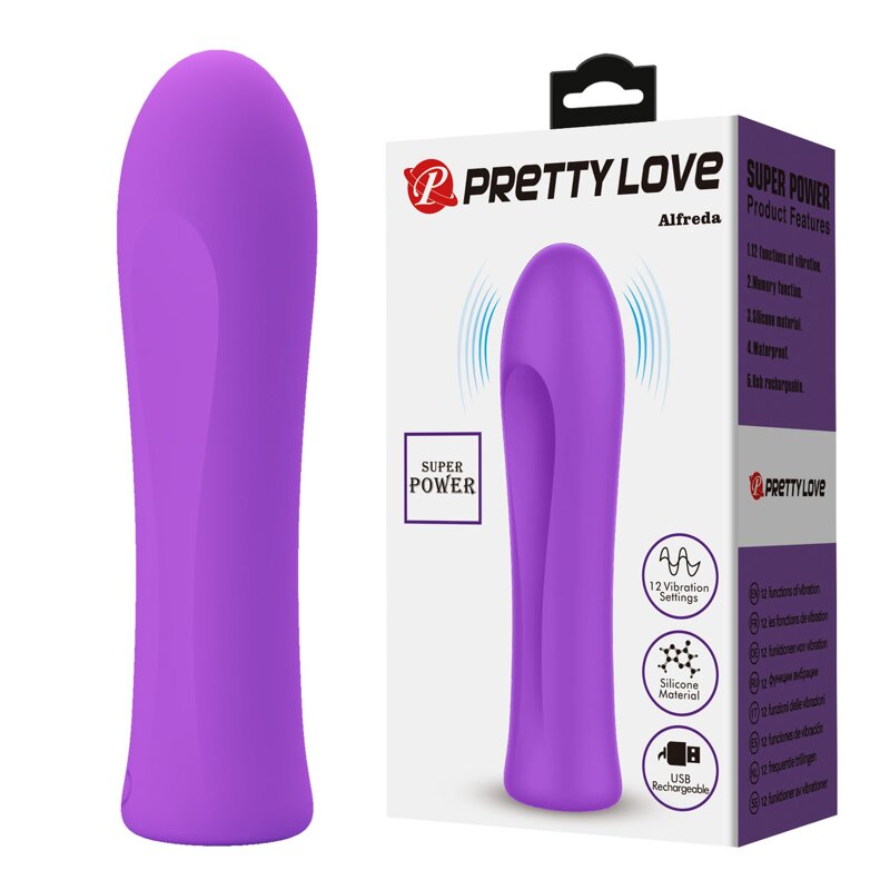 Мини-вибратор PRETTY LOVE Alfreda 12 режимов, фиолетовый, 10.2 х 2.6 см