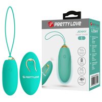Виброяйцо Pretty Love JENNY с пультом, 12 режимов, бирюзовое, 7 х 2.8 см