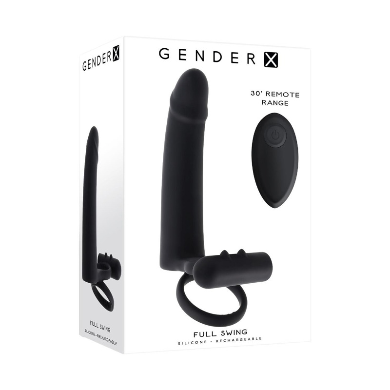Вибратор с кольцами и вибропулей Gender X с пультом, черный, 14.6 х 3.8 см