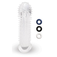 Насадка на пенис с рельефом Size-Up с 3 кольцами, прозрачная, 15.5 см