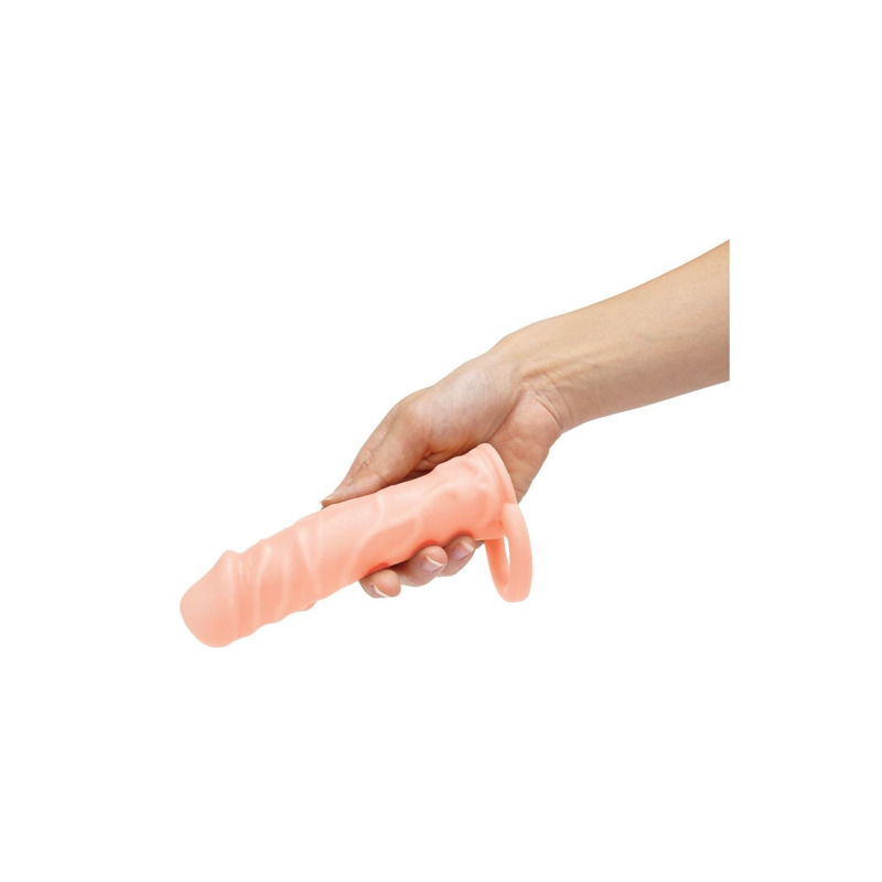 Насадка на пенис Size-Up с 3 эрекционными кольцами, бежевая, 15.2 см