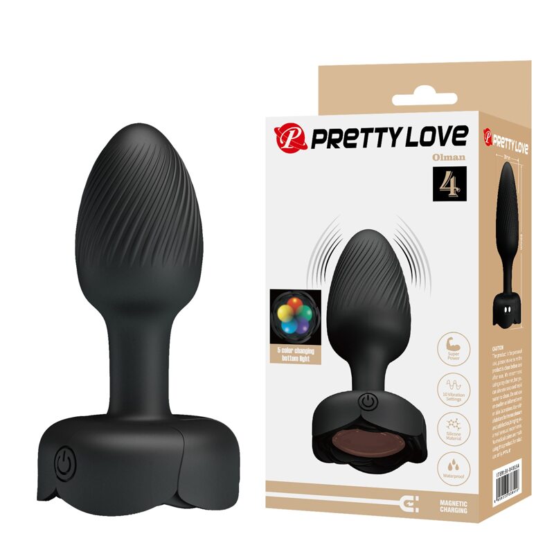 Анальный вибратор PRETTY LOVE Olman с мерцающей подсветкой, 8.8 см