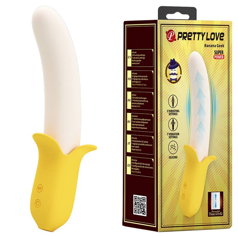 Вибратор в форме банана Pretty Love Banana Geek с фрикциями, 19.5 х 3.1 см