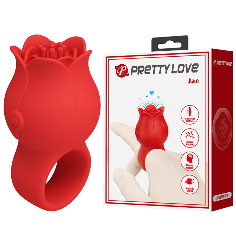 Вибрирующая насадка на палец PRETTY LOVE JAE цветок, красный