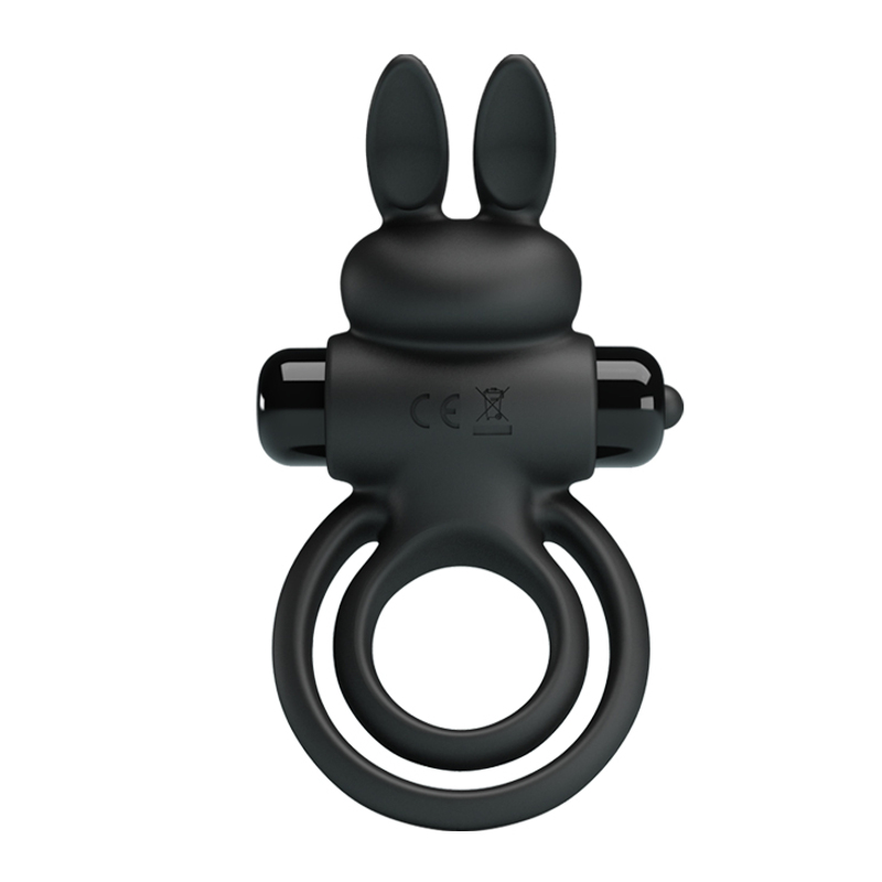 Эрекционное виброкольцо с кроликом Pretty Love Bunny III двойное, чёрное, 9.7 х 4 см