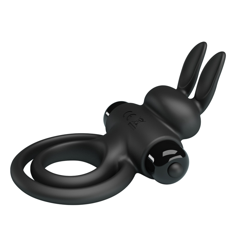 Эрекционное виброкольцо с кроликом Pretty Love Bunny III двойное, чёрное, 9.7 х 4 см
