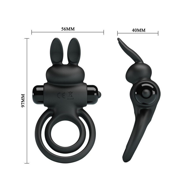 Эрекционное виброкольцо с кроликом Pretty Love Bunny III двойное, чёрное, 9.7 х 4 см