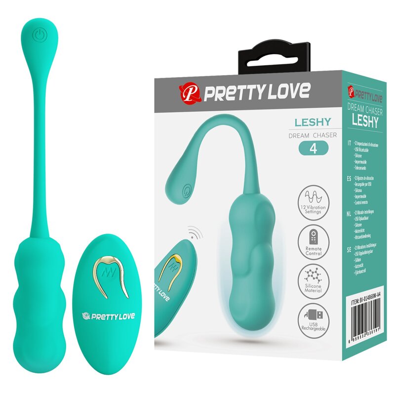Виброяйцо вагинальное Pretty Love Leshy с пультом, бирюзовое, 18.6 х 2.8 см