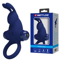 Эрекционное кольцо с вибрацией Pretty Love с кроликом, синее, 11.3 х 6.5 см