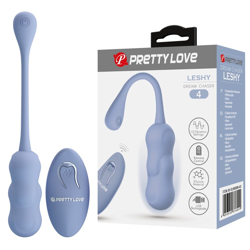 Виброяйцо вагинальное Pretty Love Leshy с пультом, голубое, 18.6 х 2.8 см