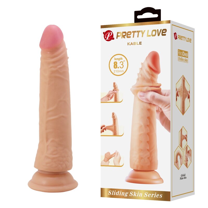 Фаллоимитатор реалистик, гибкий Pretty Love Kable с подвижной кожей, телесный, 21 х 3.7 см
